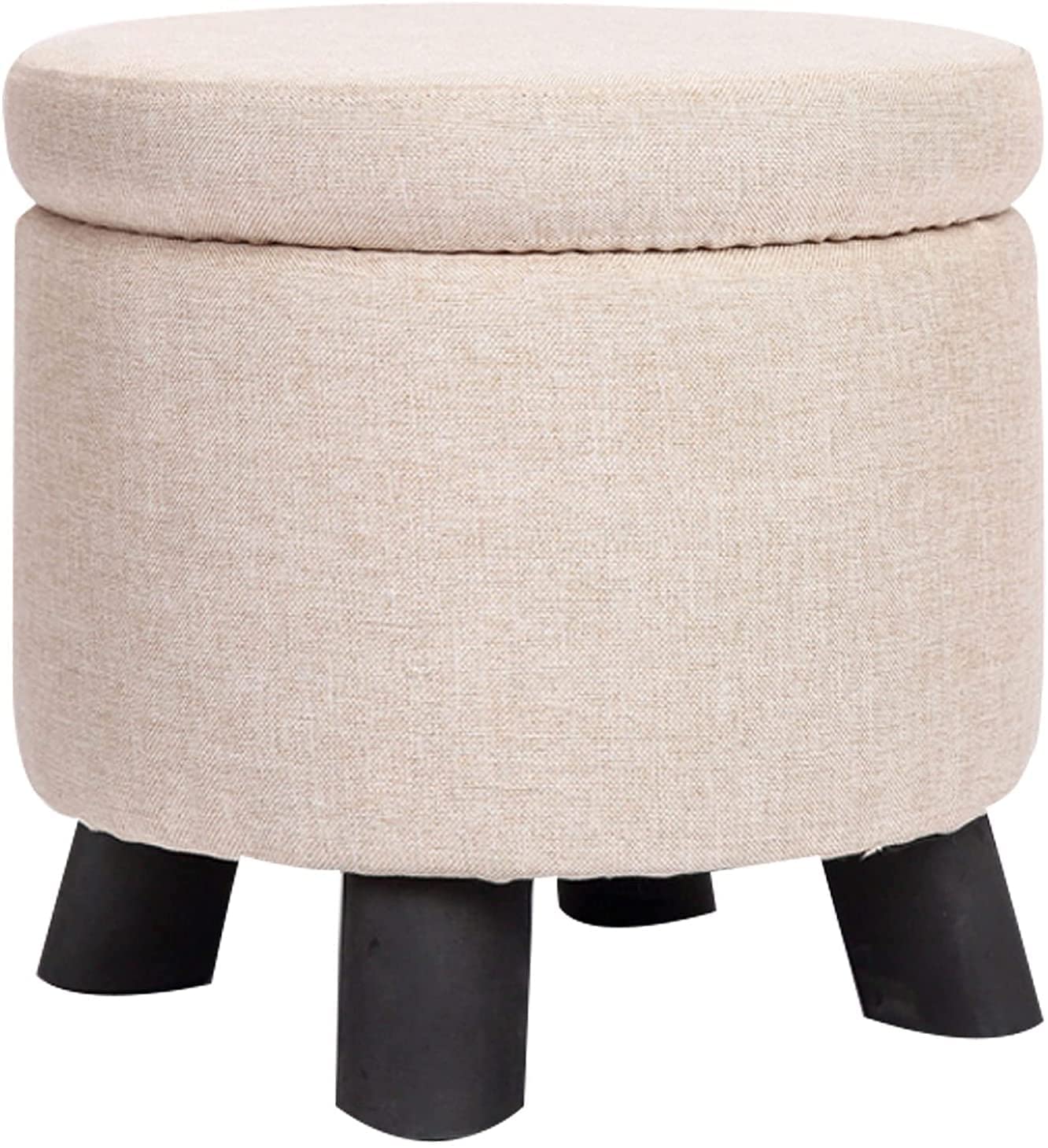 Tabouret de rangement petit espace pouf rond beige CHEWYNP chambre