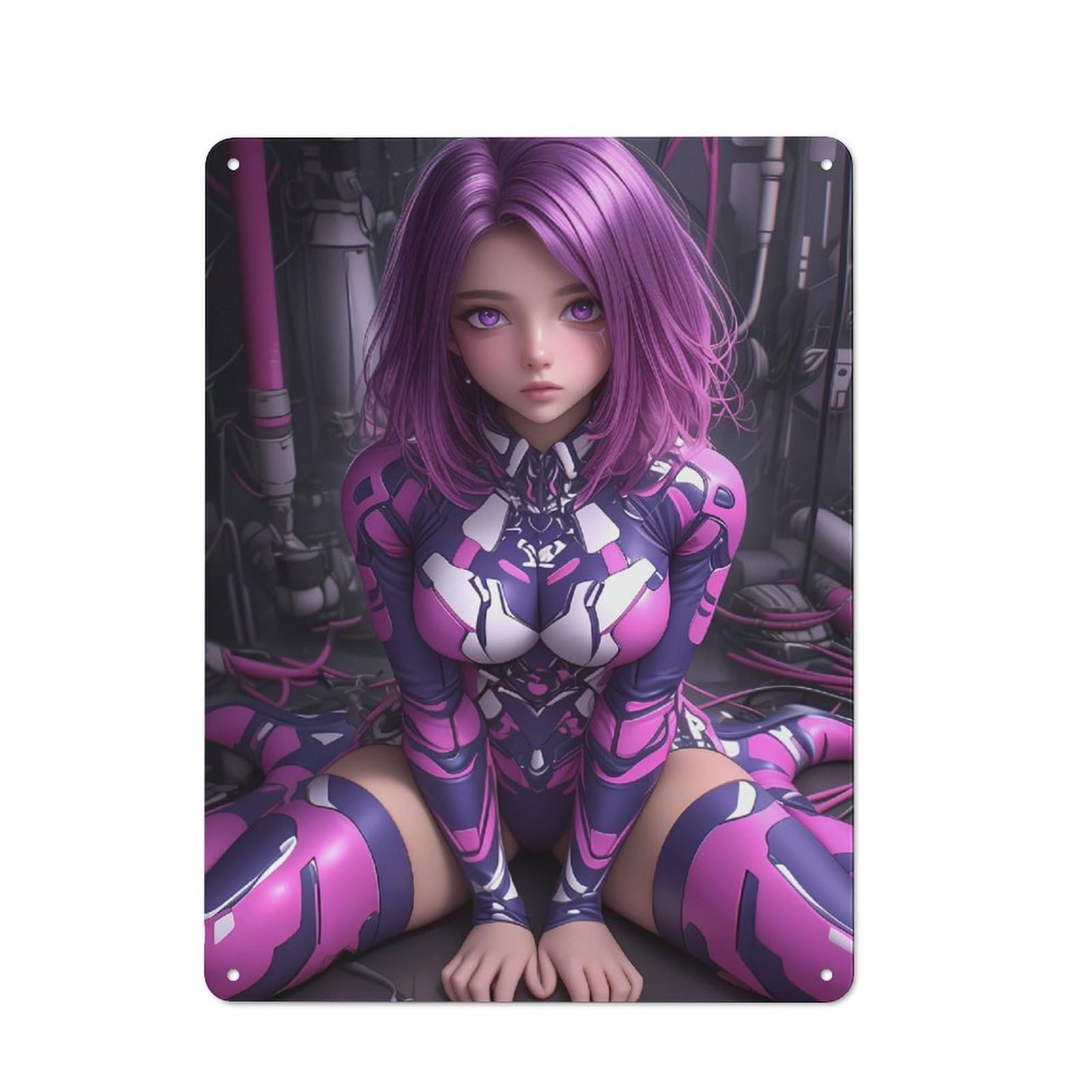 Nostalgic Decorative Tin Plaque 40x30cm Featuring Anime Girl in Futuristic Suit Gaming, Classic Pub Decor for Cafe, Pub, Workshop Or Home Bar