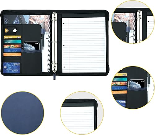 Miniatura 5 de Gorbado Carpeta portafolio con cremallera, organizador de documentos de currículum de entrevistas. Organizador de carpetas para teléfono y tarjetas