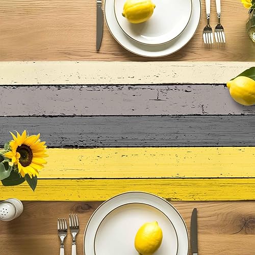 Miniatura 51 de Camino de mesa de algodón y lino estilo granja rústico retro, textura de madera de granero, color degradado marrón y gris, antideslizante,