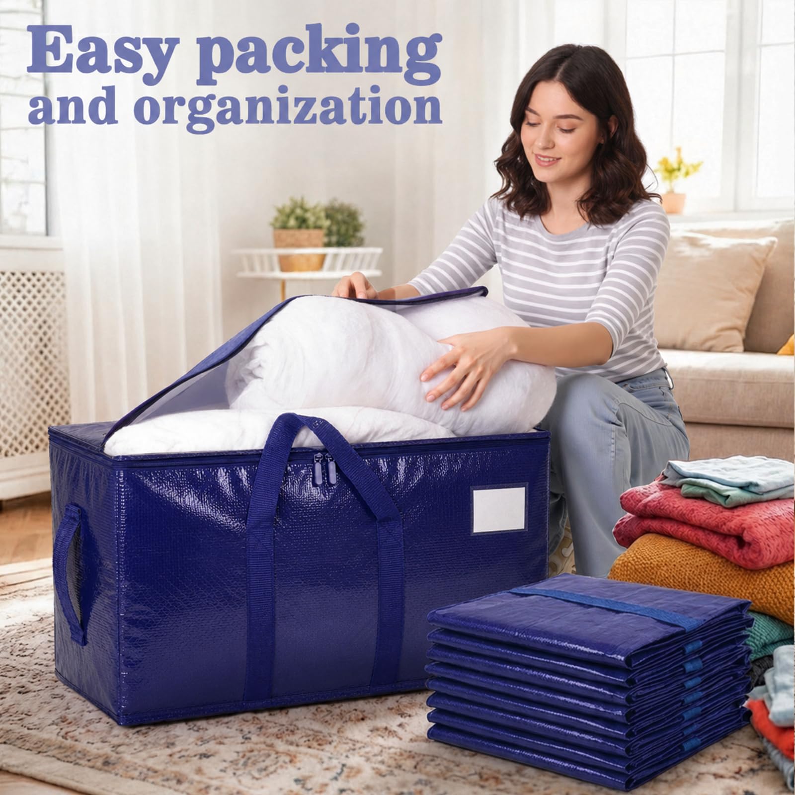 Songrey Extra Large Heavy Duty Moving Bags, 4 Pack, Dark Blue view 5