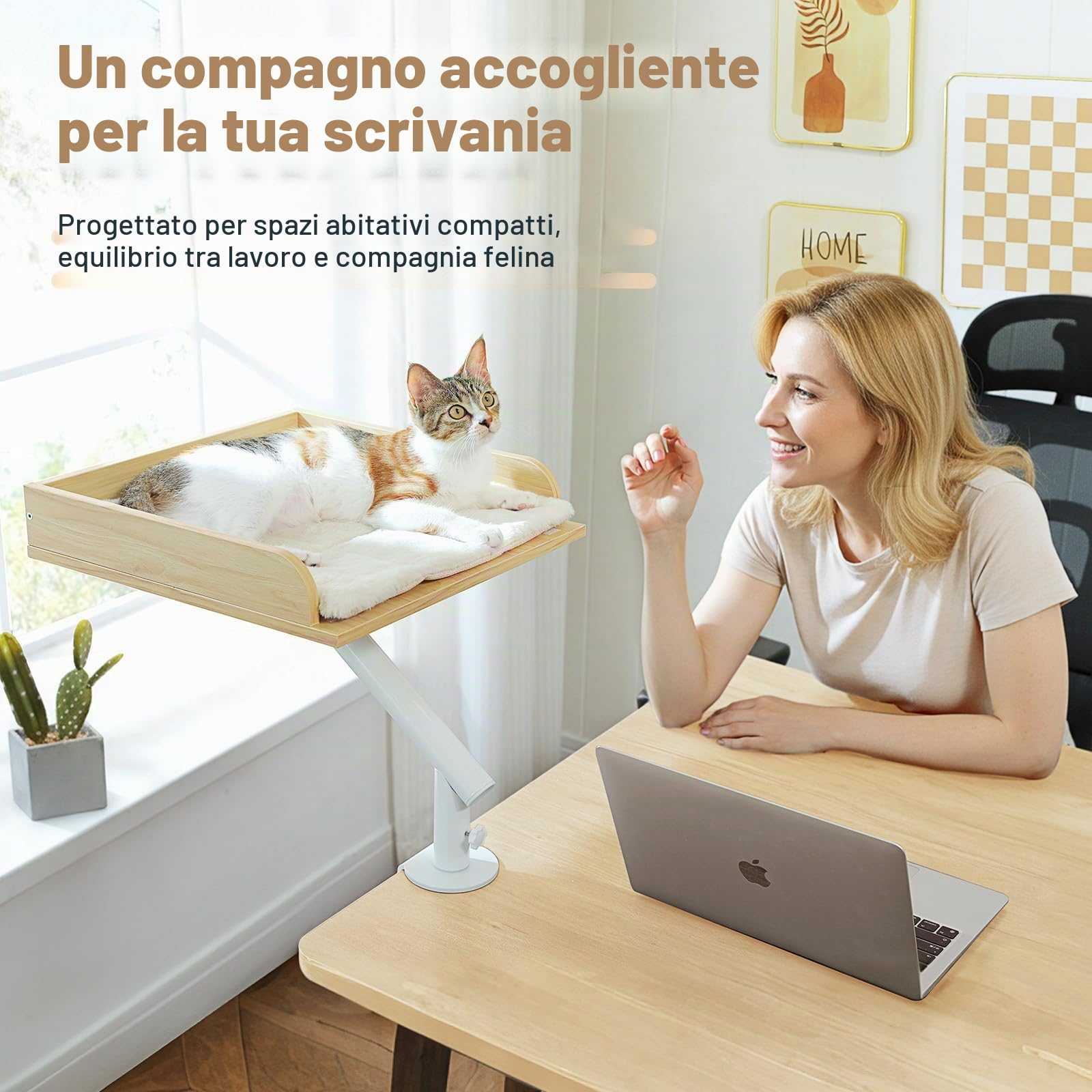PAWZ Road Cuccia per gatti da scrivania in legno per interni, girevole a 360° e regolabile in altezza, amaca per gatti, supporto fino a 23kg