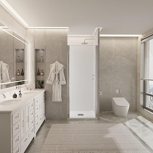 Miniatura 2 de Comfystyle Puerta de ducha pivote sin marco de 24-25.5 pulgadas de ancho x 72 pulgadas de alto, panel de ducha de vidrio transparente de 14