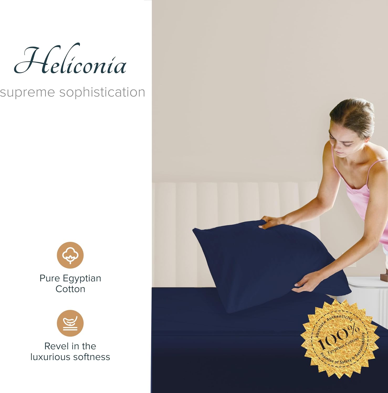 Carressa Linen 100% Egyptian Cotton Pillow Cases Standard/Queen Size Set of 2 - Luxury 1500 Thread Count Sateen Navy Blue Pillow Cases, Silky Soft Cotton Pillowcases Fits Standard & Queen Pillows