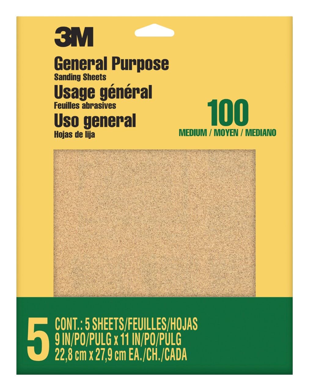 3M Sandpaper, 100 Grit, 5 Sheets, 9 in x 11 in, Sands Paint, Wood & Metal, Great For General Purpose Sanding, Medium Aluminum Oxide Sand Paper (9002NA-20)