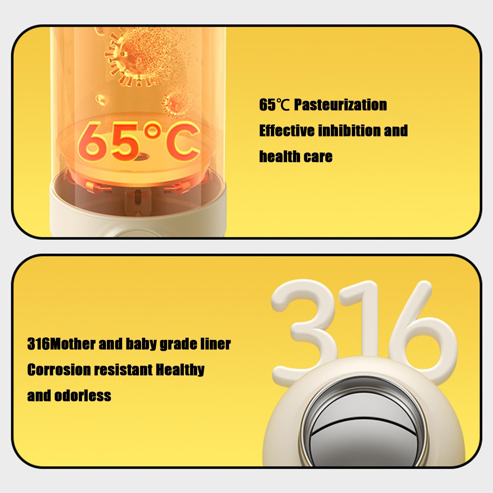 Scaldabraccia portatile, 500 ml, in acciaio inox 316 l, riscaldamento rapido 2 minuti, riscaldamento rapido per latte materno e acqua, controllo della temperatura 37 ~ 55 °C con display digitale