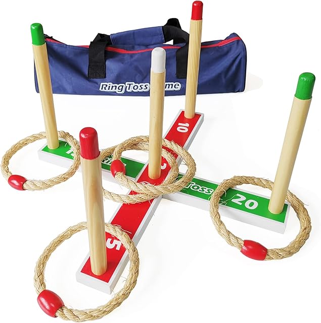 Quoits Games set- wooden Ring Toss Games 5pcs rope rings with Carry Bag Hoopla