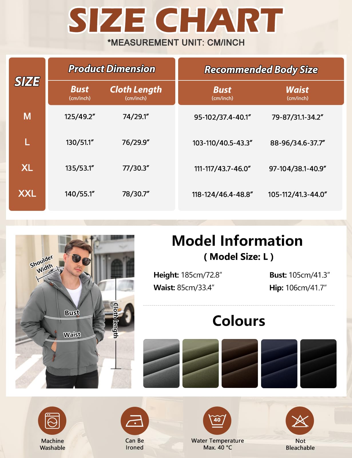 Voqeen Herren Winterjacke mit Fleece Gefüttert Warme Steppjacke mit kapuze Dicke Thermojacke Wintermantel für Männer