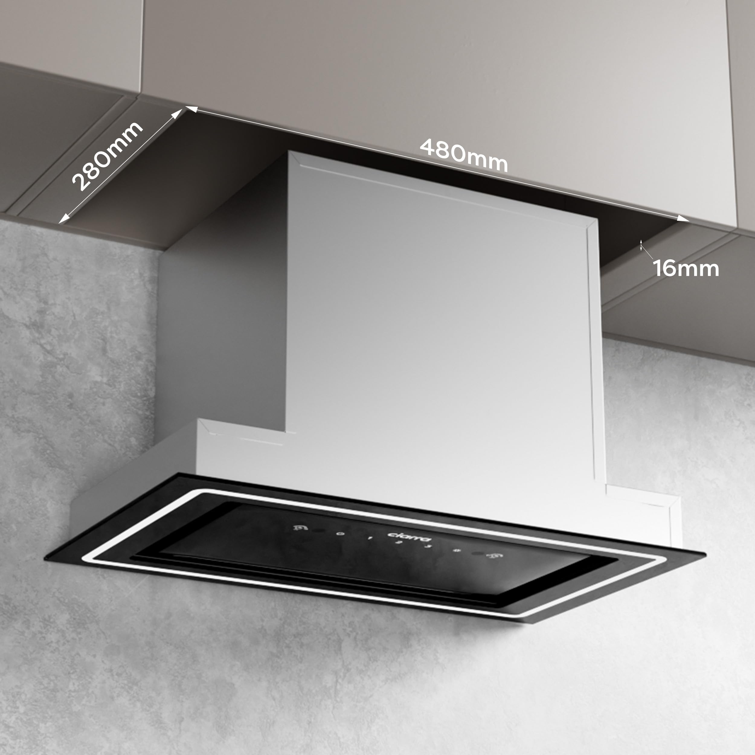 Ciarra CBCB5931C Cappa Aspirante Integrata da 52 cm, Con Controllo a Onda, Luce Led, Filtro a Carbone, Opzioni di Ricircolo e Canalizzazione, Cappa da Cucina Sottile Sottolavello