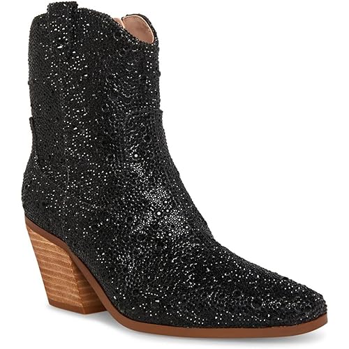 Betsey Johnson Womens Diva Glass Stones Zipper Cowboy, Western Boots