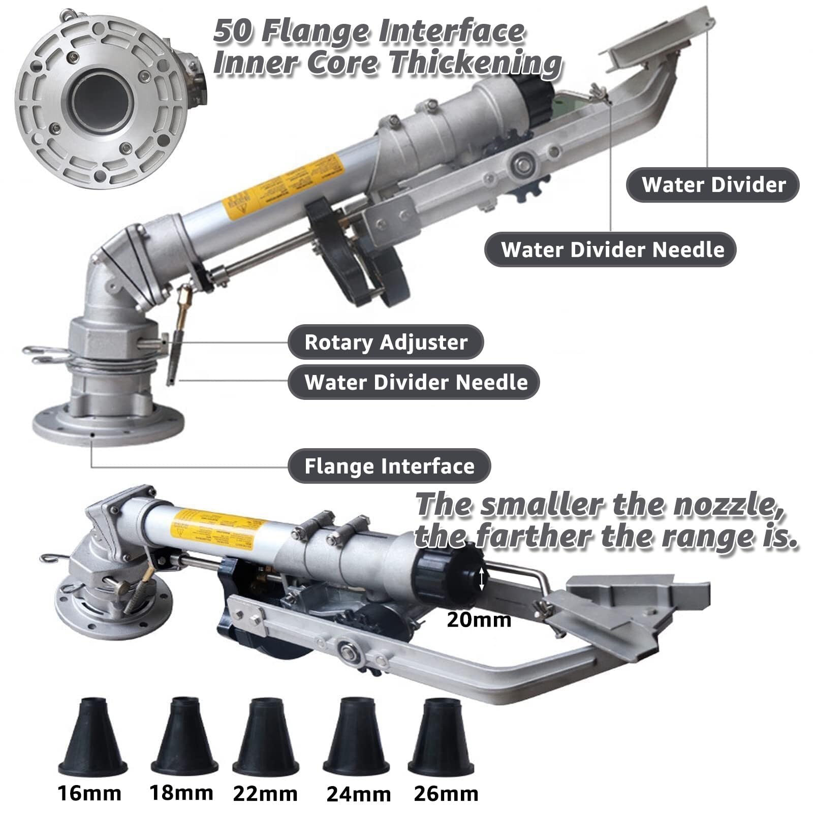 Versenkregner Sprinkler 29-62m Große Reichweite 24°/44° Elevationswinkel Flanschschnittstelle für Landwirtschaftliche Betriebe Staubkontrollarbeiten StandardModel