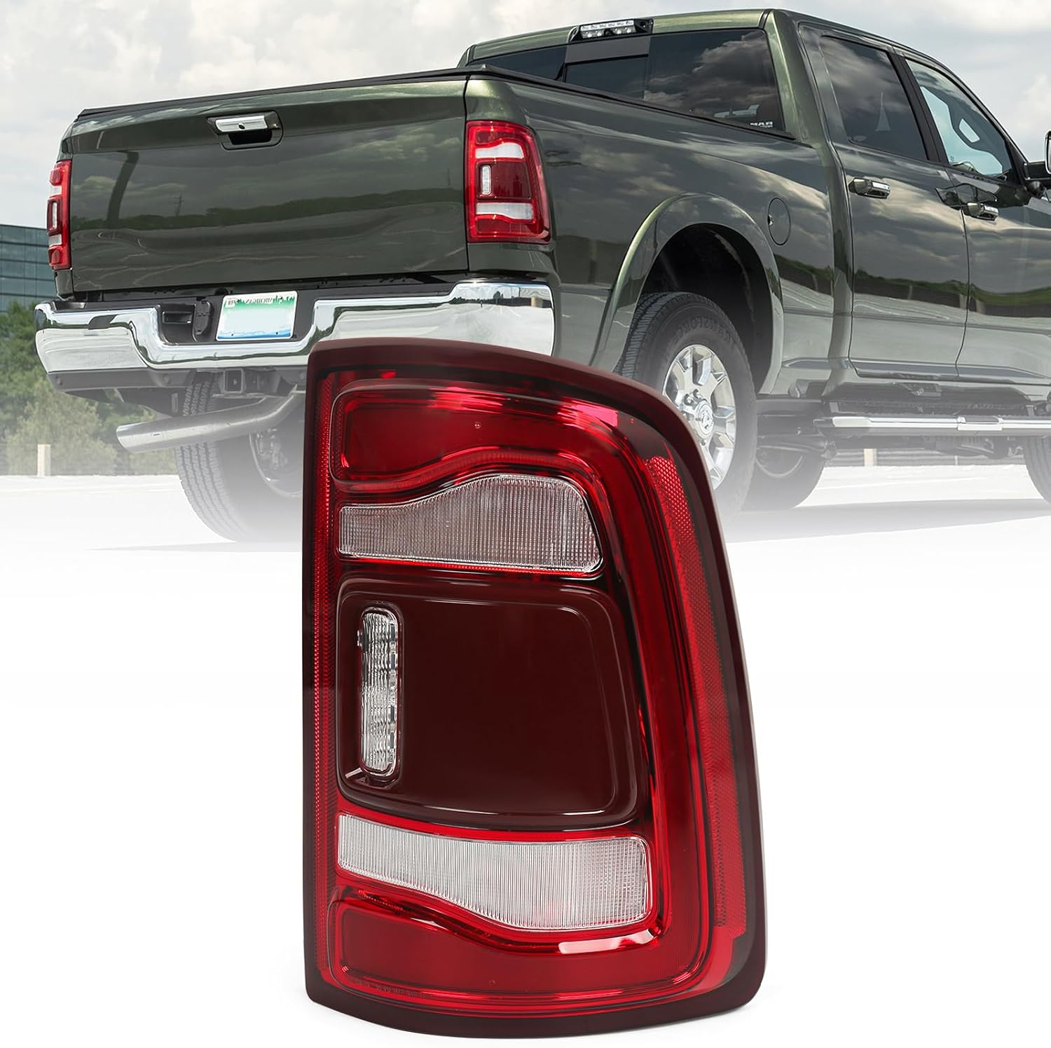 LED Tail Light Assembly For Dodge Ram 2500 3500 2019 2020 2021 2022 2023 Rear Lamp Red Bezel w/o Blind Spot Assembly Right Passenger Side RH Brake Light 68361716AD
