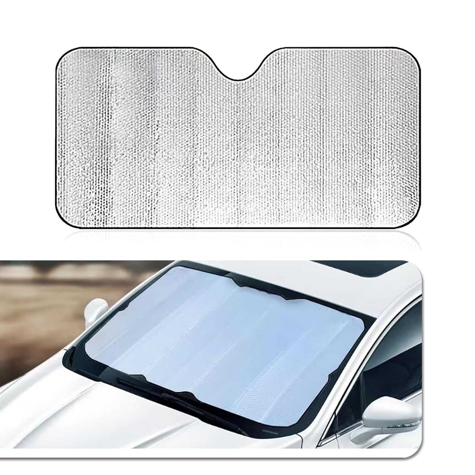 1 PC Car Front Windshield Sun Shade, 55.1" x 27.5" Full Coverage Summer UV Reflective Interior Protective Film, Keeps Vehicle Cool Bubble Insulation Pad, Universal for Cars SUV (Silver)