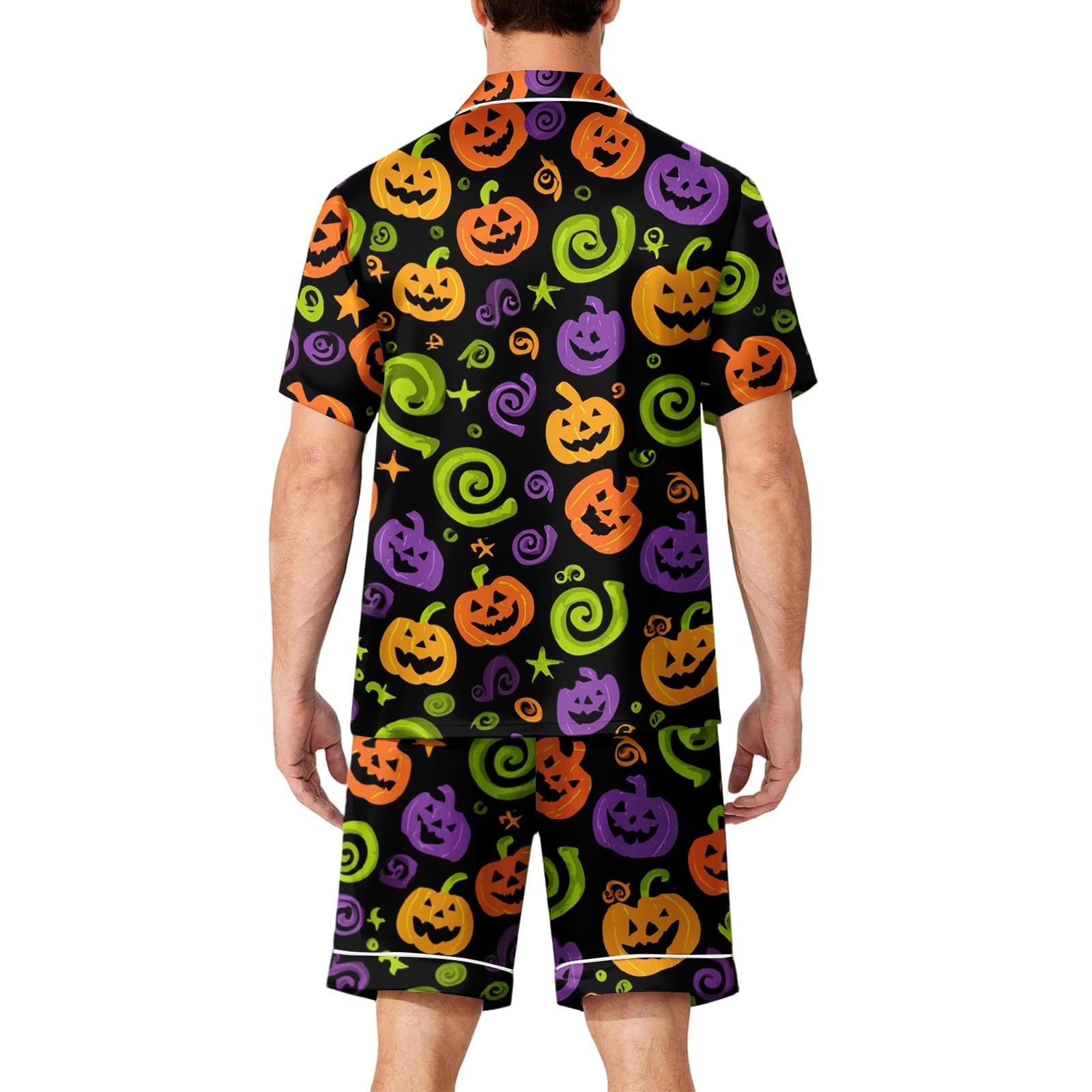 Generisch Pijama deportivo para hombre de manga corta con botones y pantalones cortos con estampado gótico, conjunto de ropa de dormir y ropa de dormir para las vacaciones para hombre (verde, XXXL)