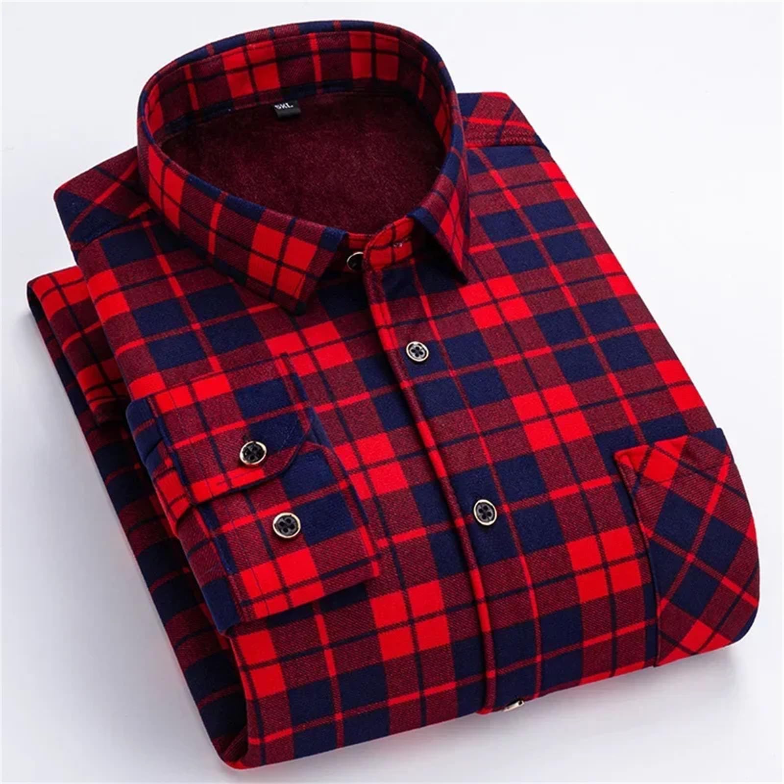 Herrenhemd, modisch, lässig, Fleece, kariert, langärmelig, dick, warm