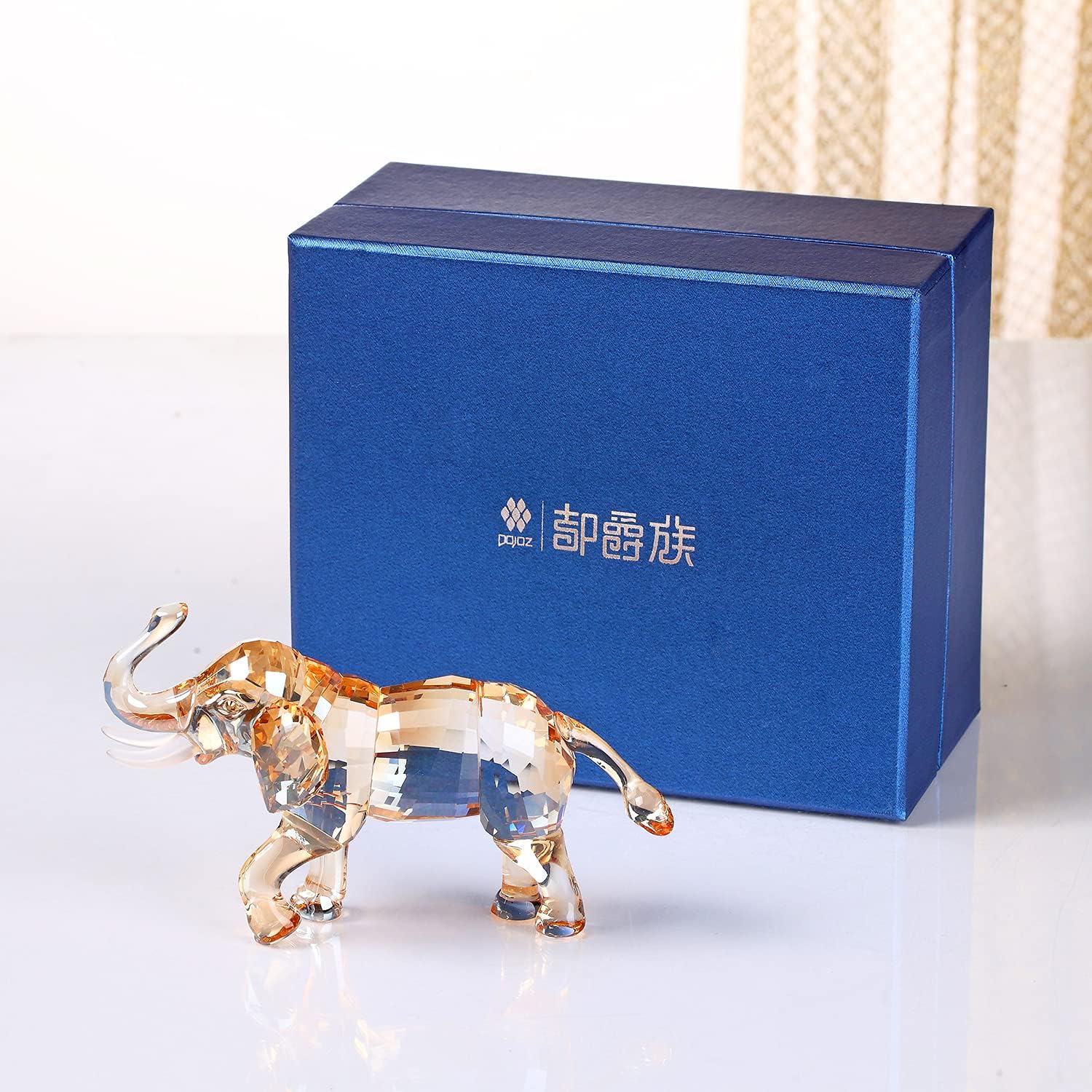 Crystal Lucky Elephant Figurine Collection Ornament Statue Animal Collectible Home Decor (Gold) : Home & Kitchen