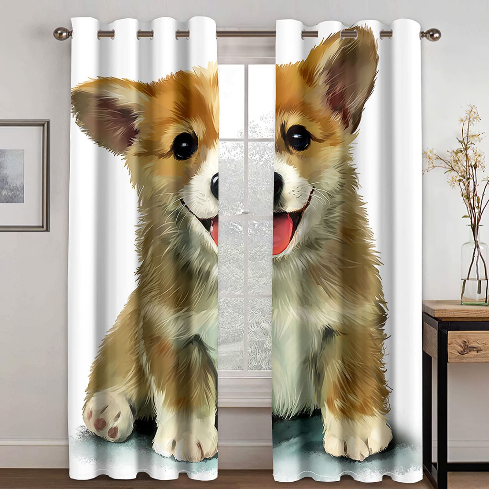 Rideaux Occultants Enfant Isolant Thermique 3D Chien Anti Froid à Oeillets