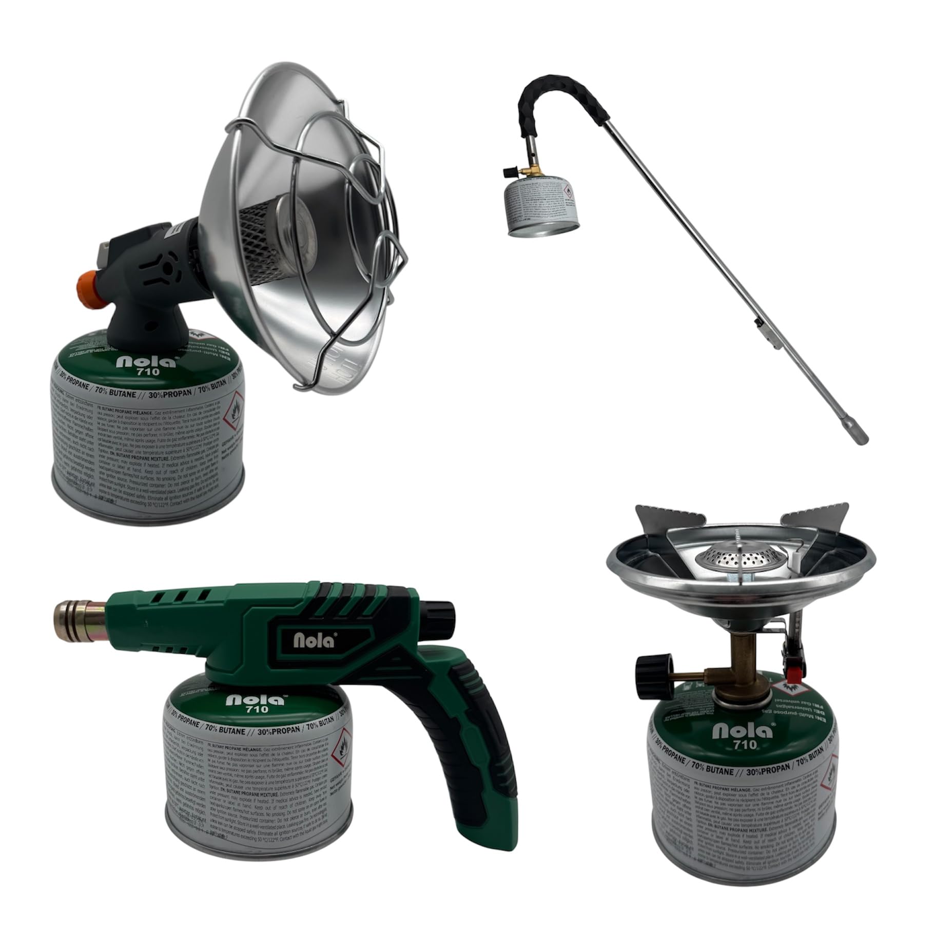 NOLA Lot de 4 cartouches de gaz de 230 g - Pour camping - Propane - Butane - Valve à visser - EN 417 - Réchaud à gaz - Brûleur à souder - Brûleur de mauvaises herbes - Cartouche de gaz à visser