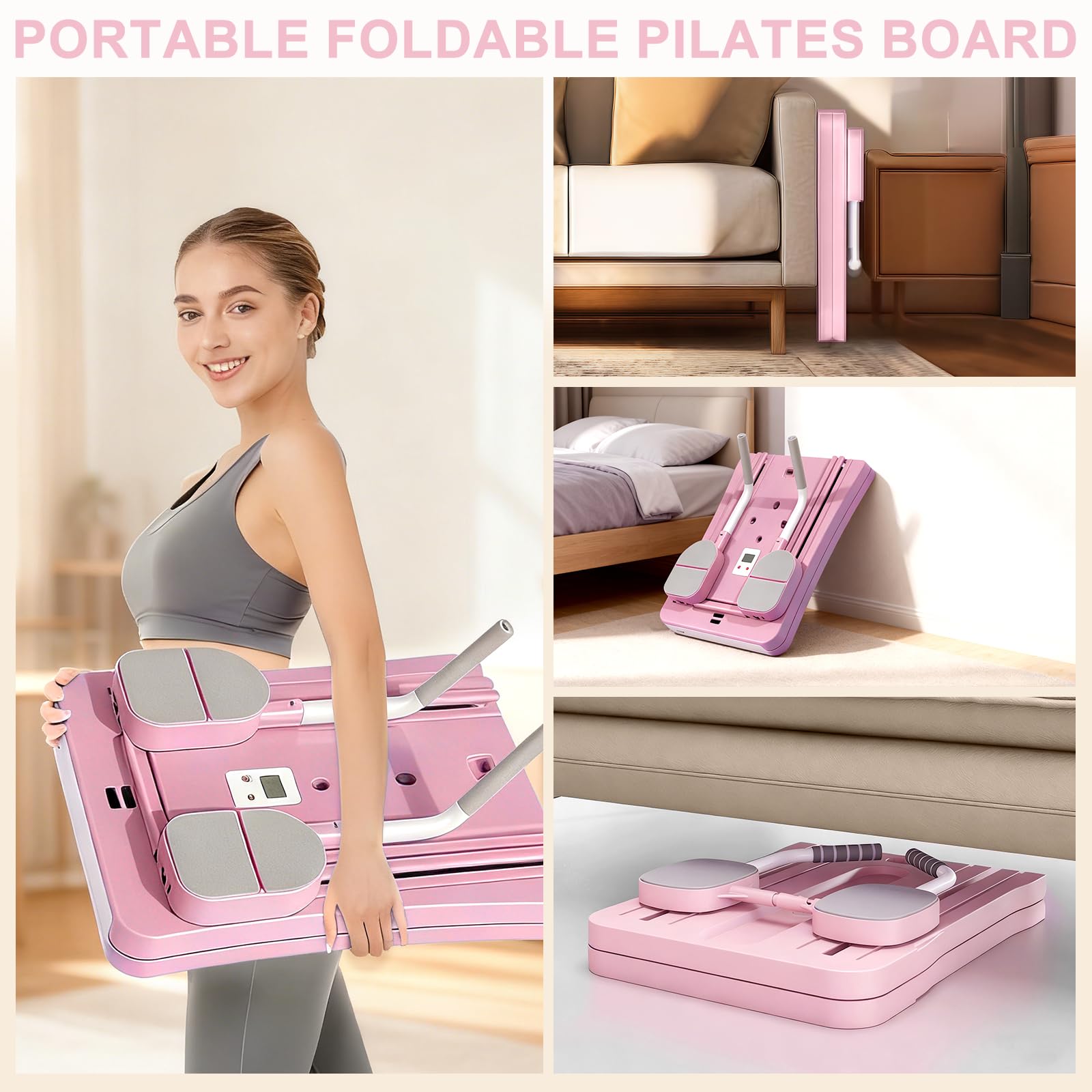 WingFly Pilates Reformer, 5 en 1 Pilates Board Pliable avec Roue Abdominale à Rebondissement Automatique et Minuterie, AB Roller Machine Multifonctionnel pour la Maison et la Salle de Sport