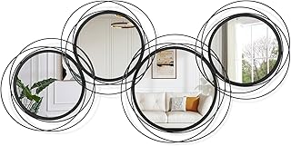 Comprar 4 espejos de pared negros, juego de espejos redondos con marco de metal, espejos decorativos modernos para sala de estar, dormitorio, baño, entrada, 40 x 80 cm, decoración del hogar