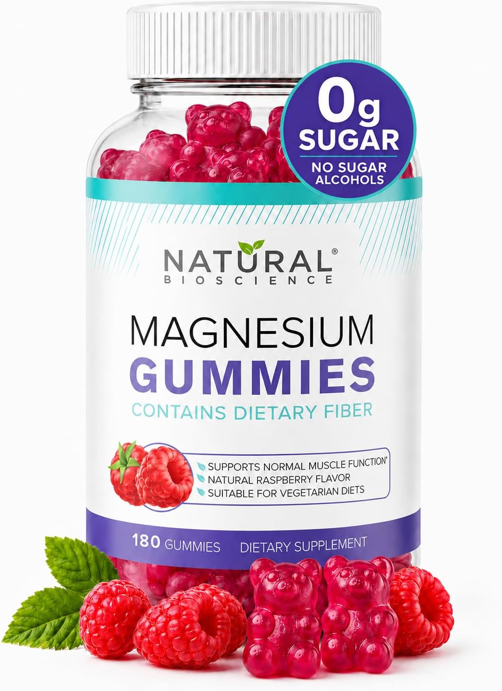Sugar Free Magnesium Gummies - Calming Anti-Stress Gummies, Magnesium Supplement to Support Stress Relief, Sleep, Heart Health, Nerves, Muscles & Bones, 100 mg, Kids, Adults, Vegan, High Absorption