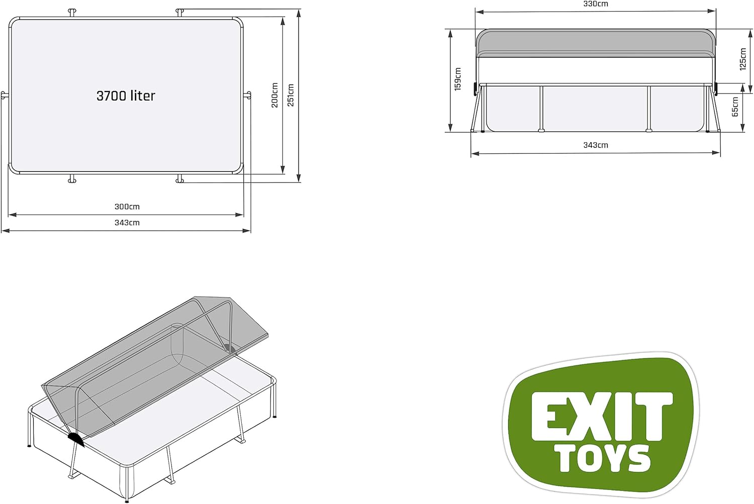 Technical drawing of the EXIT Wood Pool showing dimensions and capacity