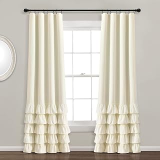 Lush Decor Allison Ruffle 100% Blackout Window Curtain Single 40" W x 84" L Ivory - Cream Blackout Curtains for Bedroom or Nursery - Coquette Curtains