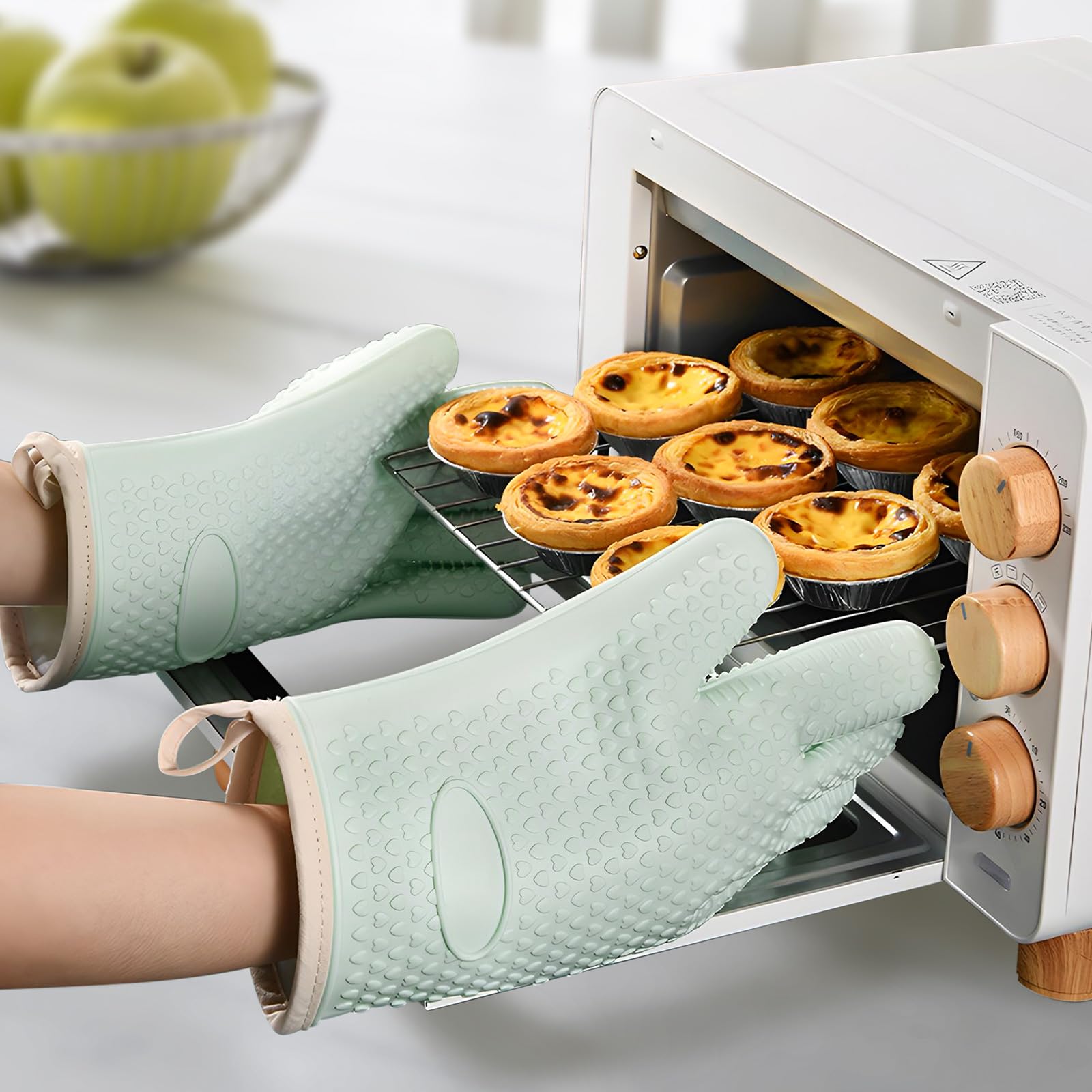 Hitzebeständige Handschuhe; Isolierte Handschuhe; Grillhandschuhe; Silikon rutschfeste Ofenhandschuhe; Küchenhandschuhe; Küchensicherheitskochhandschuhe; für Grillen, Kochen, Backen, feuerfeste Küche, Haushalt & Wohnen