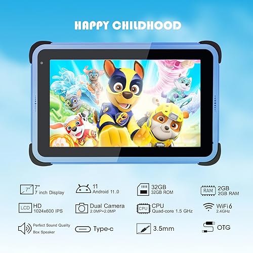 Miniatura 2 de CWOWDEFU Tablet infantil de 7 pulgadas, tableta Android WiFi para niños, pantalla IPS HD, 2 GB de RAM 32 GB ROM TF hasta 128 GB, 2 MP+5 MP, control