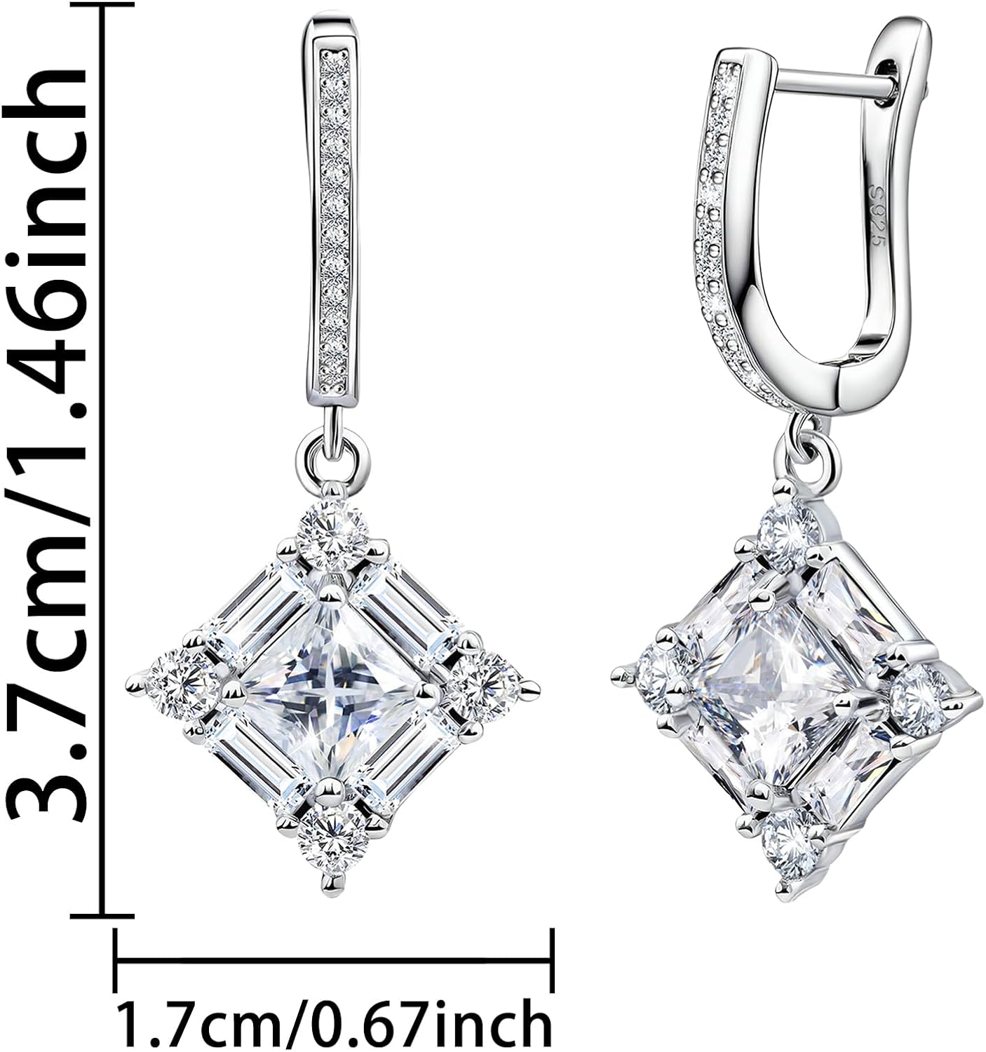 Dangle Hoop Earrings for Women Sterling Silver Cubic Zirconia Square Hoop Earrings with Cz Charm Sparkling Crystal Huggie Jewelry for Women Mother's Day Gifts for Mom Daughter Bridal Wedding - Image 6