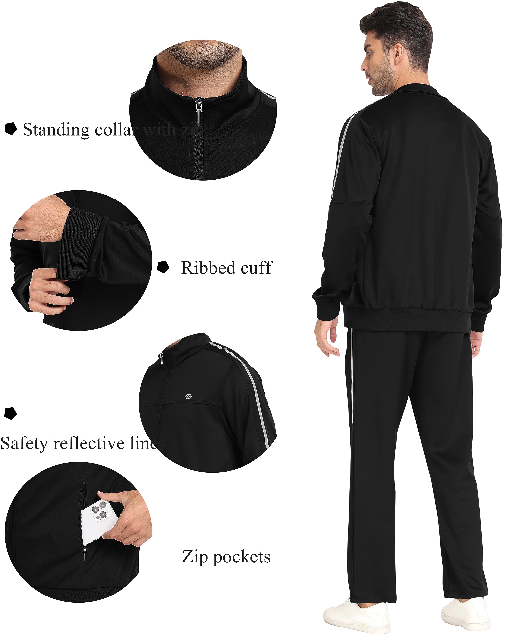 MoFiz Survêtement Hommes Ensemble Sport Jogging Col droit Combinaison de sport avec fermeture éclair