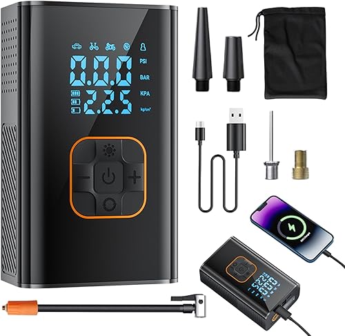 Rechargeable Wireless Tire Inflator for Cars, with Smart Touch Control, 13.1x7.9x5cm, Cordless Air Compressor, Digital Car Pump, Automatic Shut-Off,
