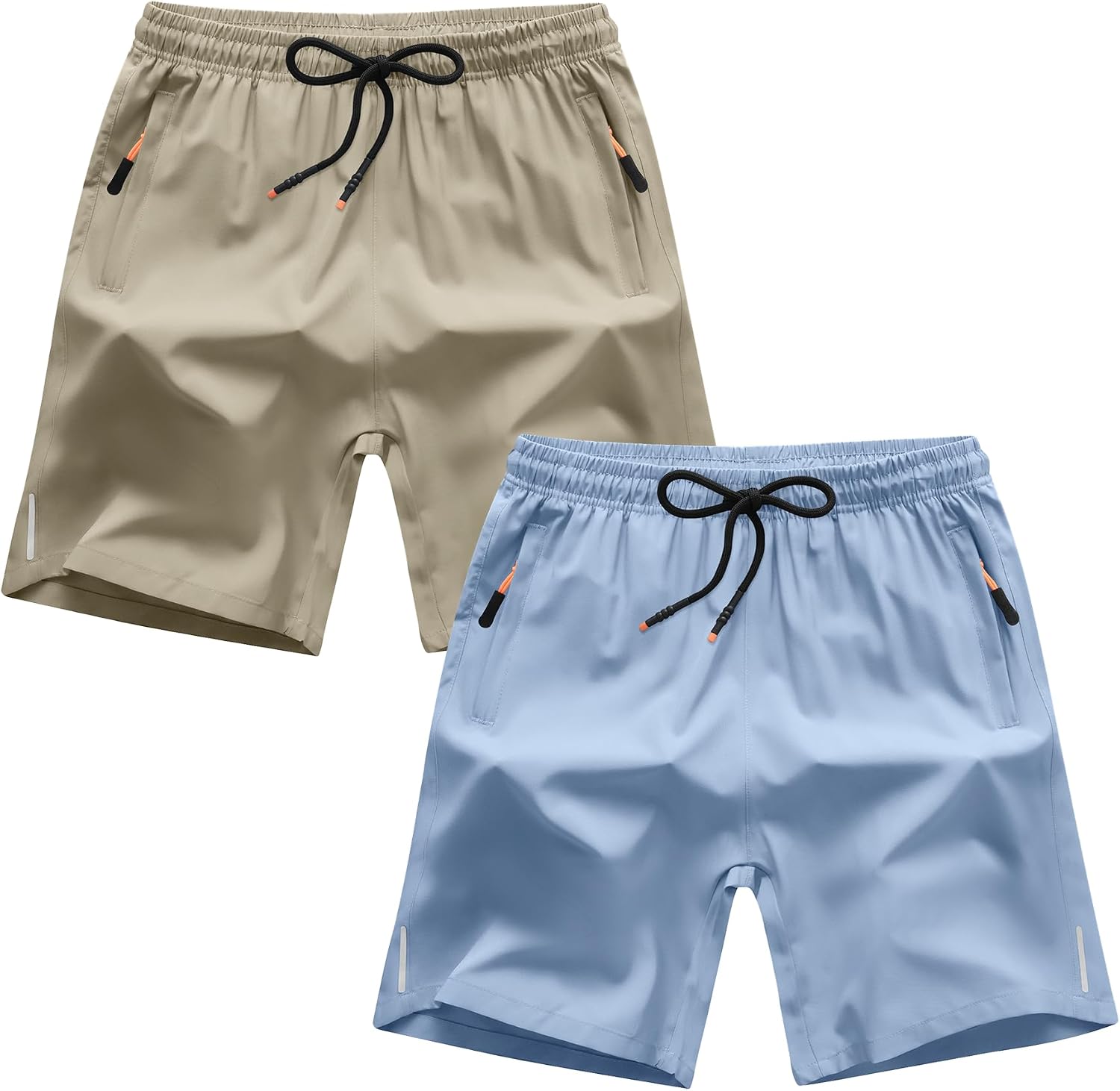 Boys Shorts Quick Dry Athletic Running Shorts with Zipper Pockets