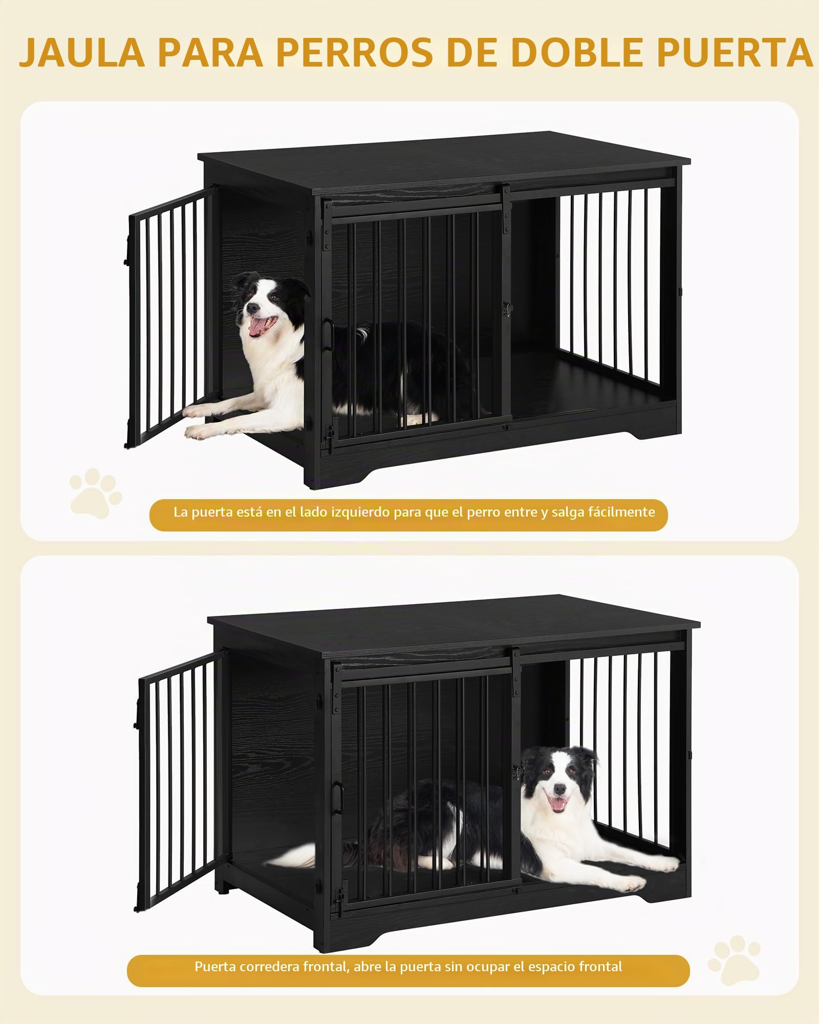 Hzuaneri 100cm Jaula para Perros, Mesa Auxiliar, casa Moderna para Perros, Jaula para Cachorros, dúplex para Animales, 2 Puertas, 60 x 100 x 68 cm, Negro DFC02304B