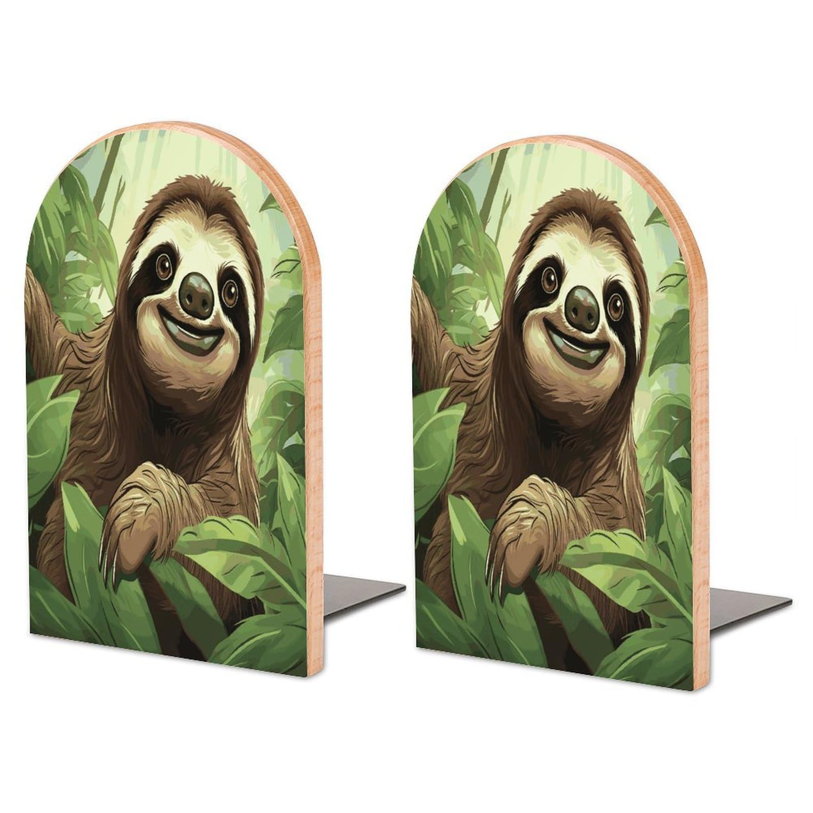 Large Sloths Background1 Book End with Metal Base Fashion Heavy Duty Bookend Exquisite Wooden Bookends Non-Skid Book Stopper for Shelves Books Organizer for Office Home 1 Pair