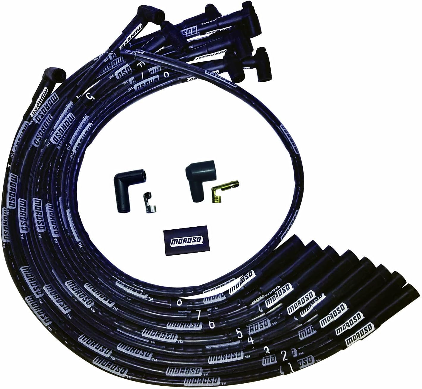 Moroso 51540 Ultra Series Black Sleeved Spark Plug Wires, Big Block Chevy, Over Valve Cover Routing, Straight Plug Ends, HEI Distributor