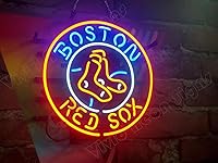 Vista 2 de Queen Sense Lámpara de neón de 14"x14" Red Sox Neon Sign Light Man Cave Bar Pub Beer Gift Neon Lamp A114BRS