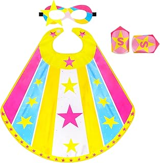 iROLEWIN Star Superhero-Costumes-Cape and Mask for Kids Girls Boys Super Hero Party Gifts Toys as Halloween Dress Up with Bracelets (Rose)