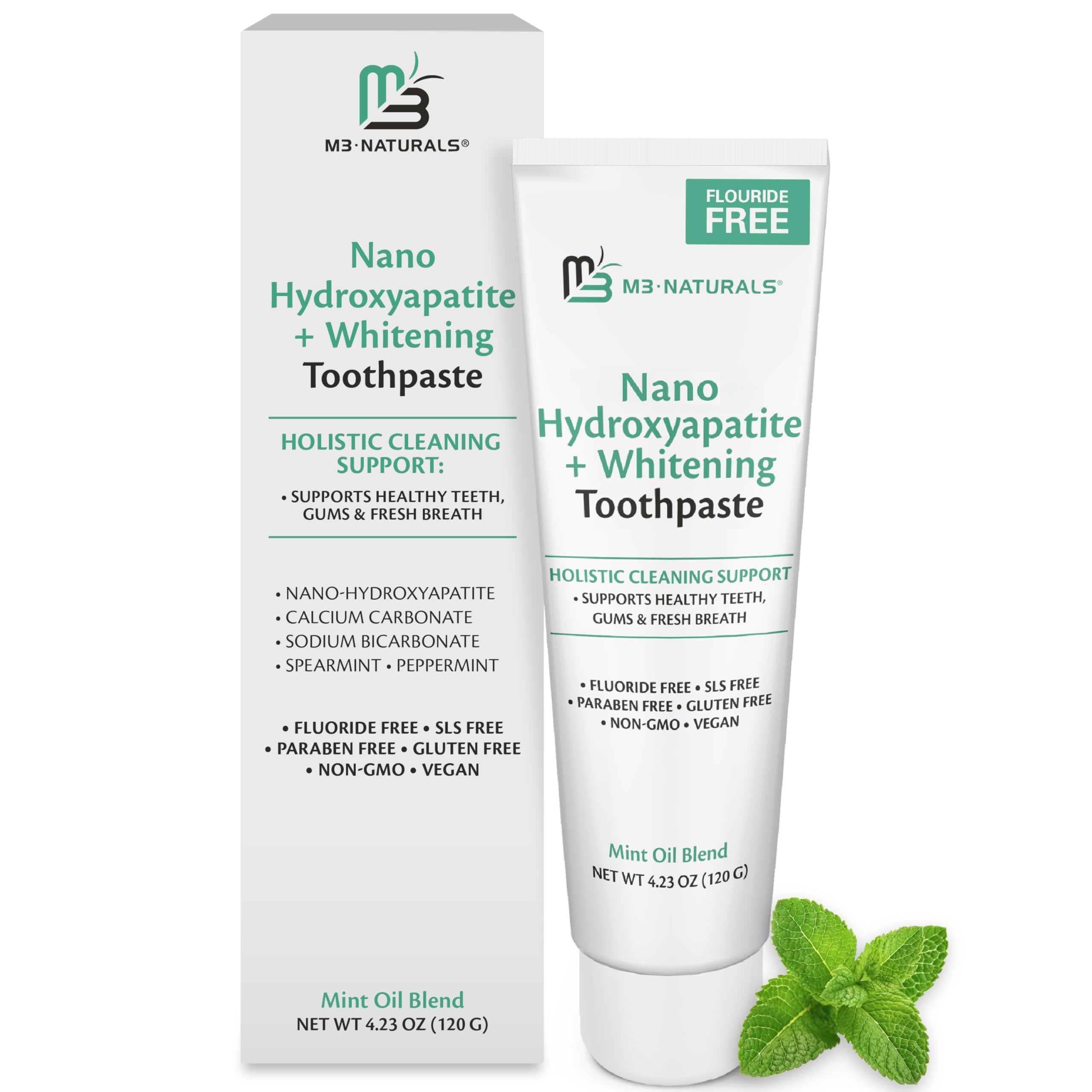 M3 Naturals Fluoride Free Nano Hydroxyapatite Toothpaste, Remineralizing & Whitening Formula for Sensitive Teeth, Promotes...