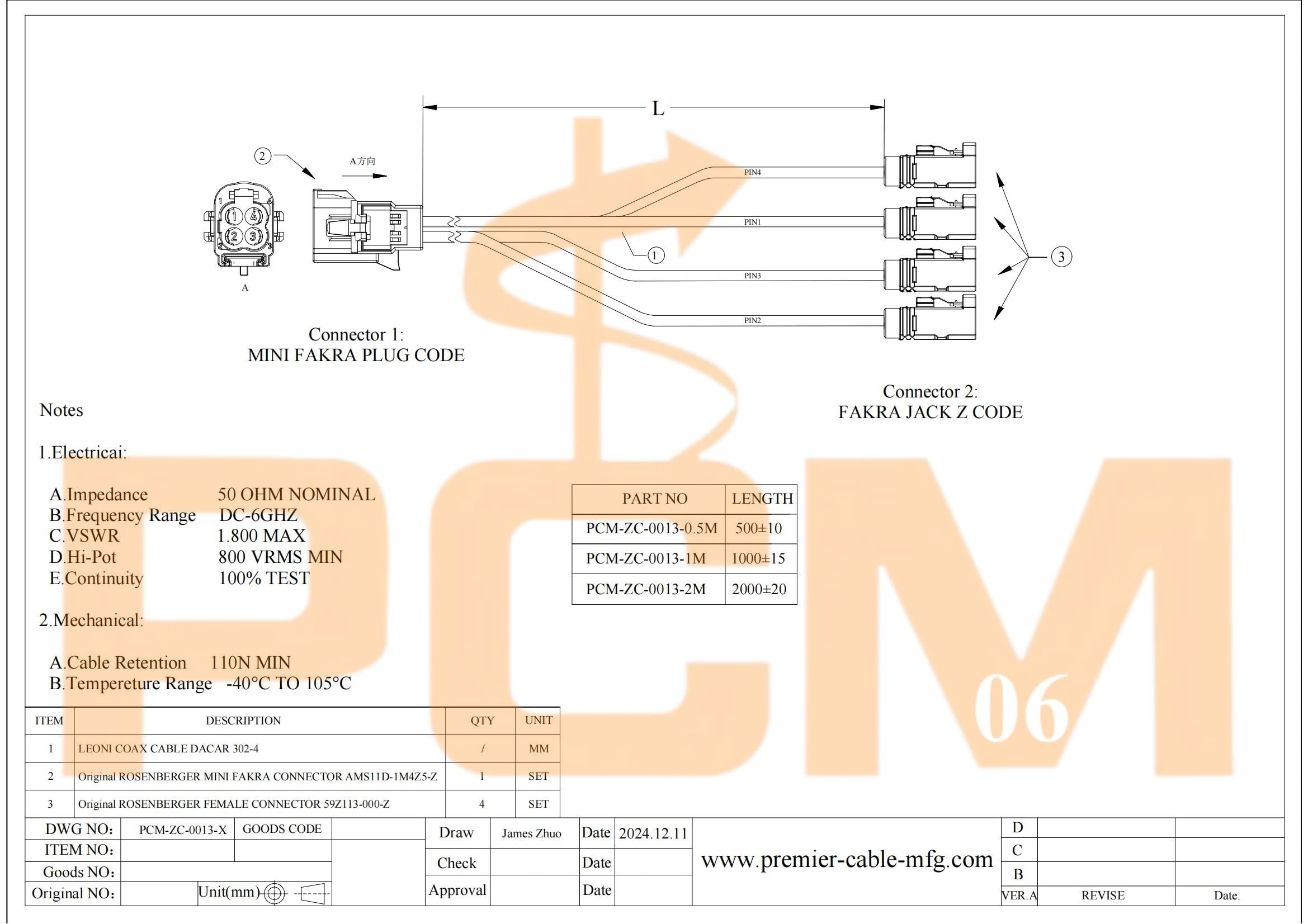 Original Rosenberger Antennenstecker Mini FAKRA Verlängerungskabel 4in1 AMS11D-1M4Z5-Z auf 59Z113-000-Z FAKRA Adapter Stecker auf Buchse Automotive GPS RF Koaxialkabel Dacar 302-4 (0,5m)