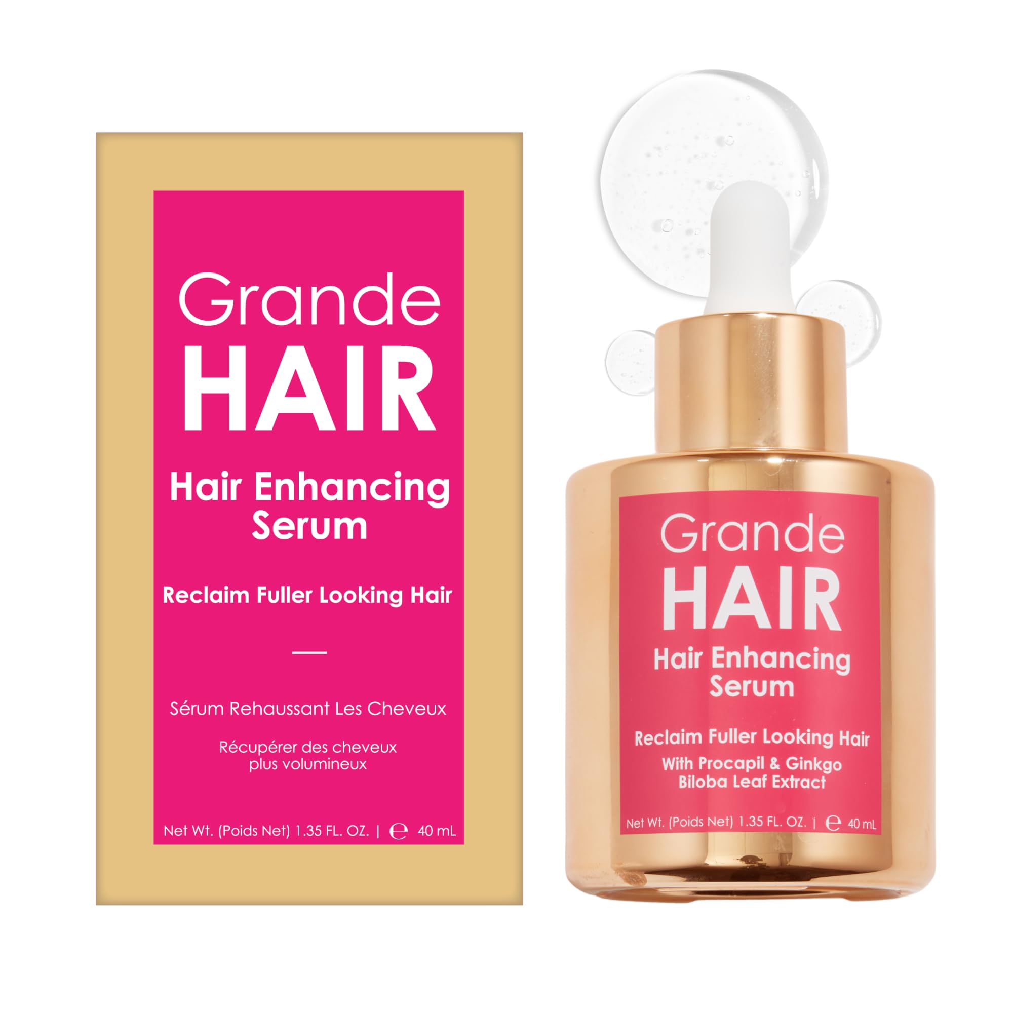 Grande Cosmetics Hair Serum for Men and Women, Promotes Thickness in Thinning Hair, Safe for Color Treated Hair