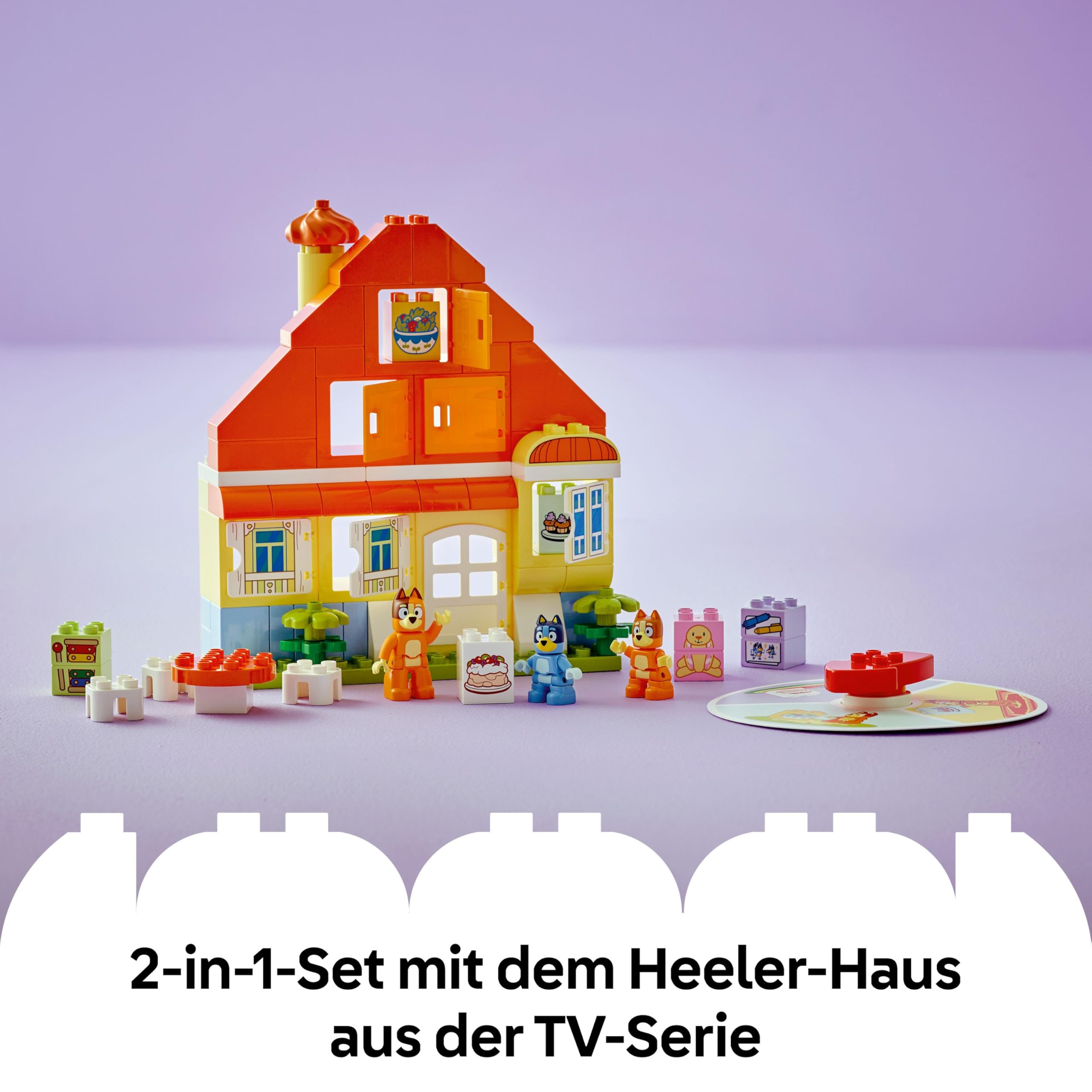 LEGO DUPLO Bluey: Blueys Familienhaus mit Memory-Spiel - Lernspielzeug für Kleinkinder - Inkl. 3 Minifiguren, aufklappbare Fenster und Brettspiel - Geschenk für Jungen & Mädchen ab 3 Jahren - 10459