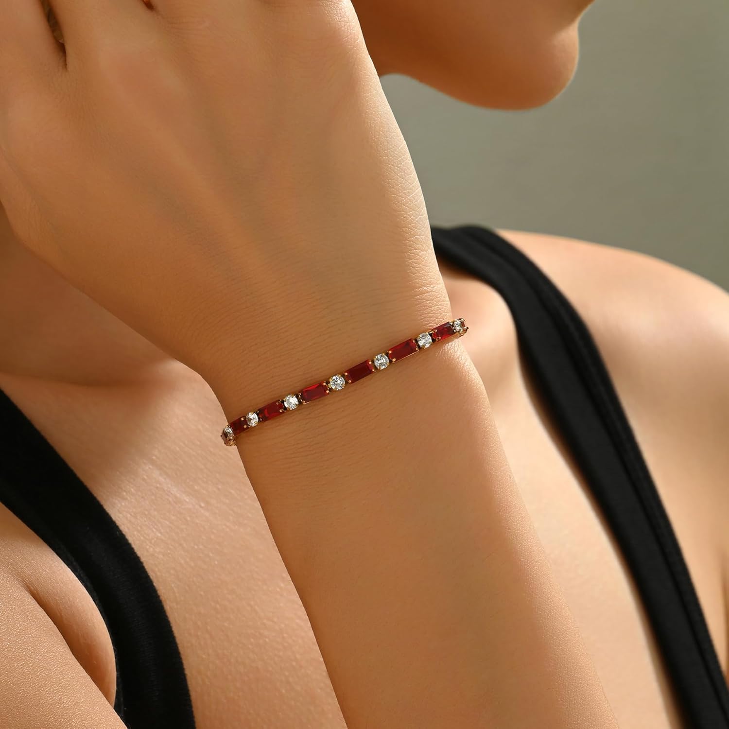 18K Gold Plated Multi-Color Classic Tennis Bracelet for Women Dainty Color 3mm Rainbow Cubic Zirconia Bracelet Adjustable CZ Gold Bracelets Trendy Summer Jewelry Gift - Image 3