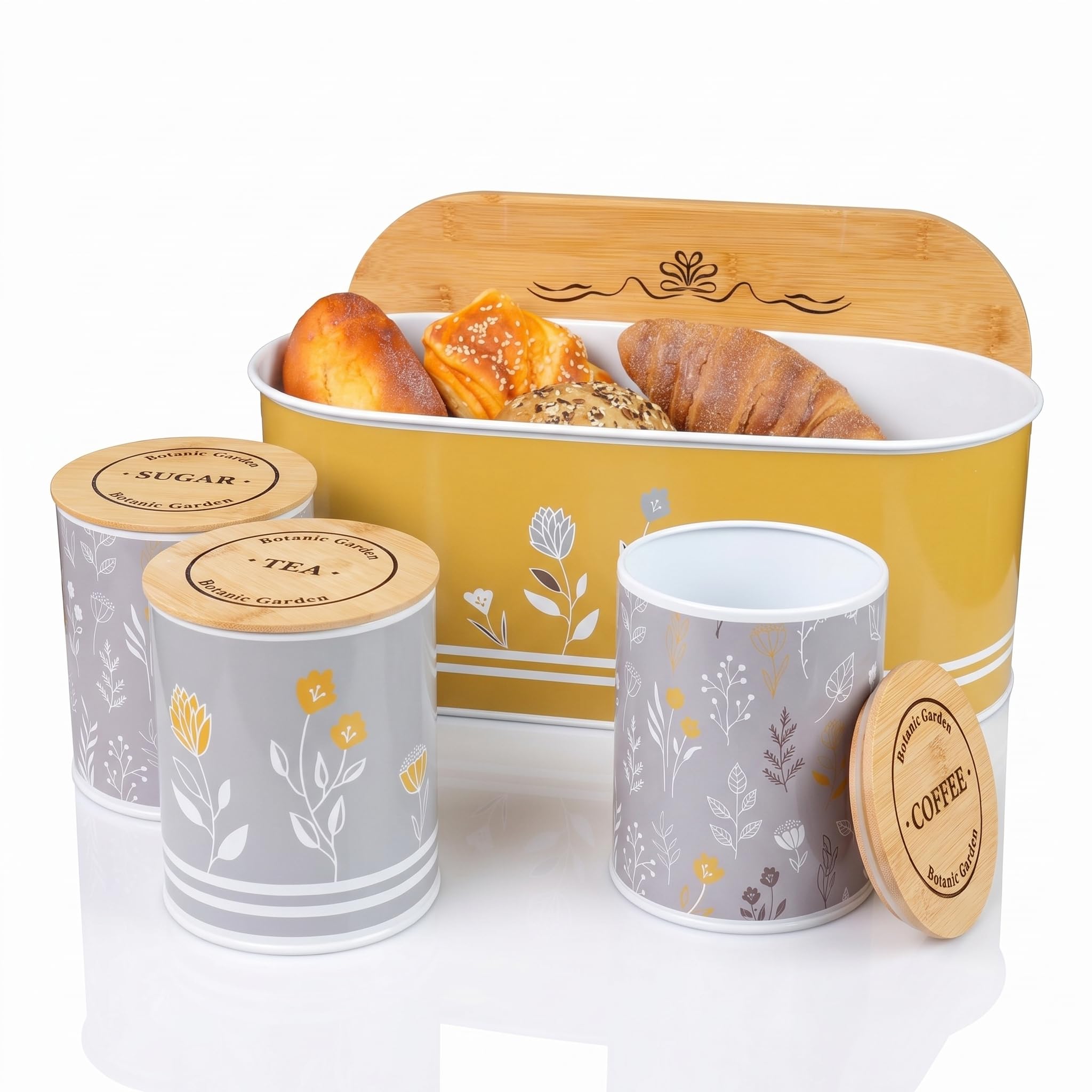 SiXsigma Sports Bread Bin & Tea Coffee Sugar Canisters Set - Kitchen Storage Bread Bin Containers With Airtight Lids For Kitchen Essentials - Ideal Kitchen Gifts For Women (MT-FY-BCS)