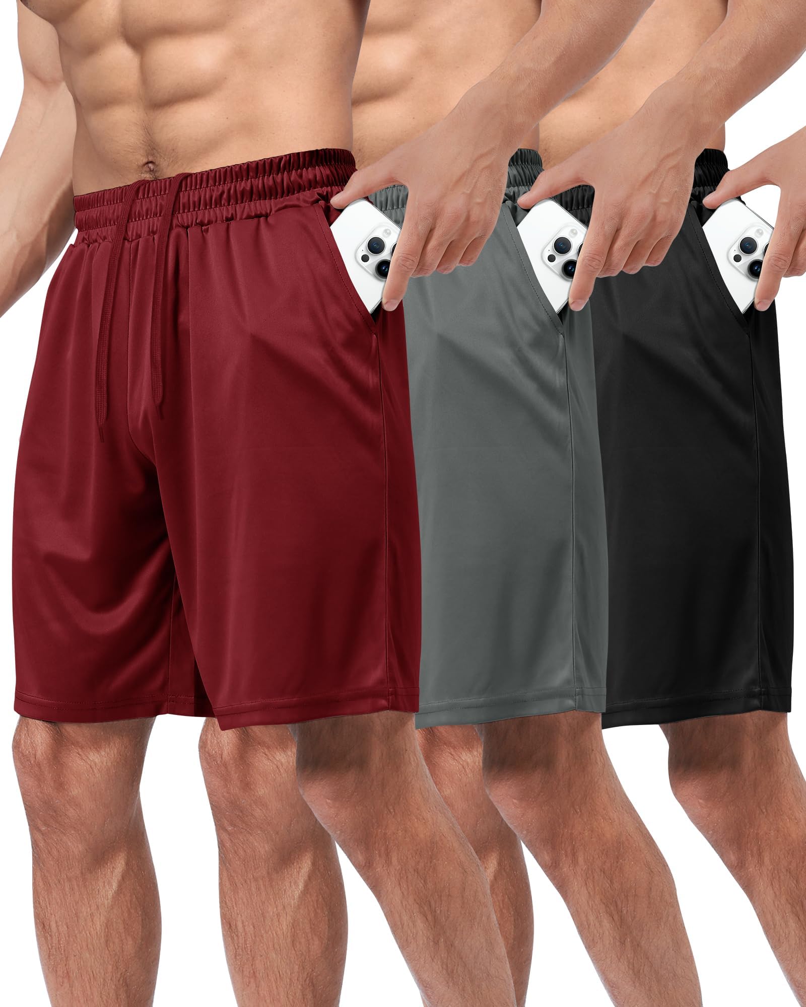 3 Pack Gym Basketball Mens Shorts - Quick Dry Black Workout Athletic Shorts with Pockets for Casual Running (S-6XL)