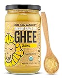 GOLDEN MONKEY Organic Ghee Butter – Grass Fed Clarified Butter for Cooking, Baking, Keto & Gut Health – Ghee Butter Organic Grass Fed from Small Farms – Smooth Spread with High Smoke Point (16oz)