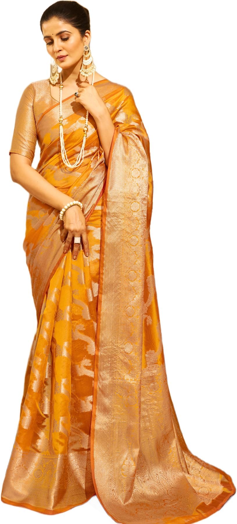 SWORNOF Women's kanjivaram banarasi silk saree for Patola festival Wedding silk with rich pallu Design sarees for women with blouse piece