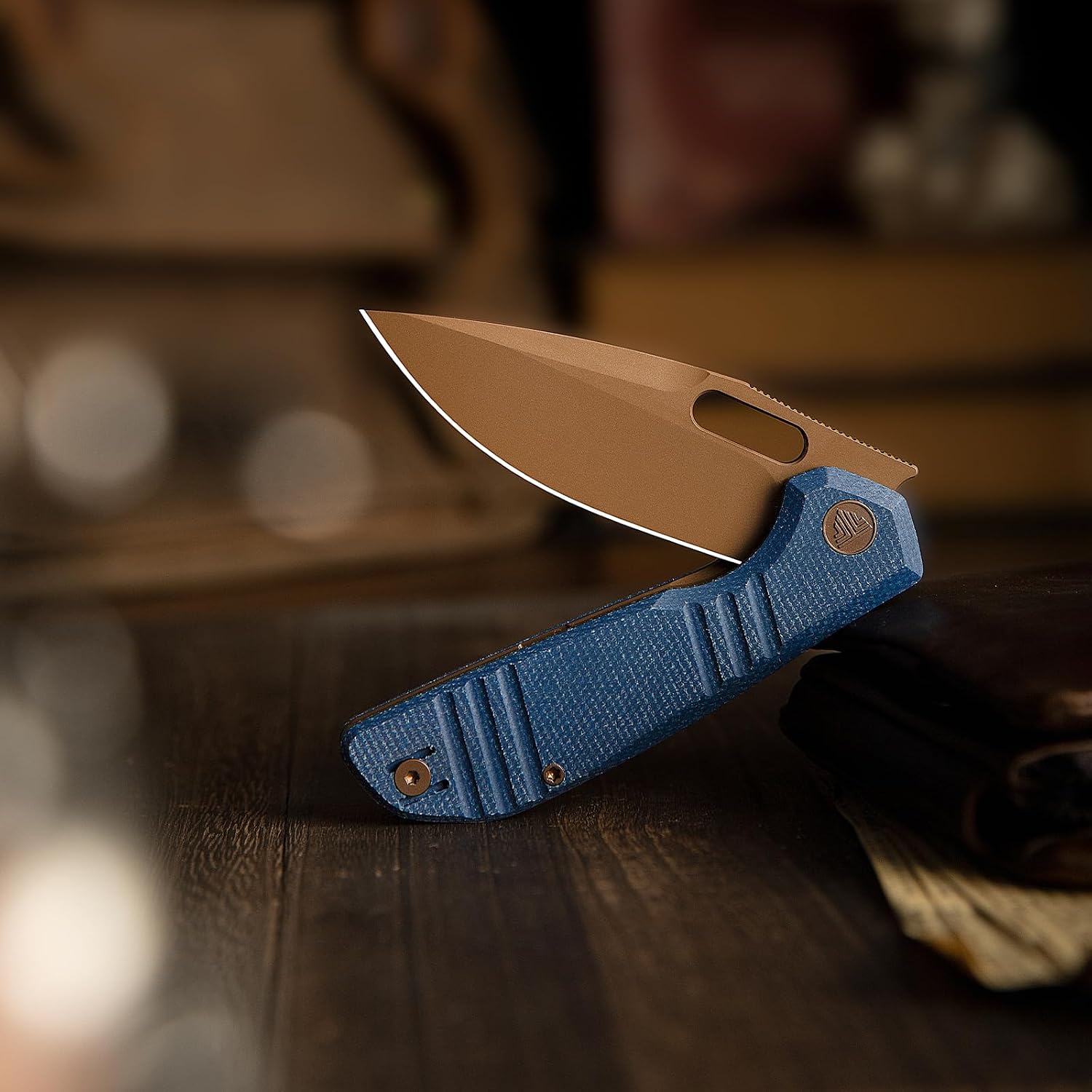 TRIVISA Gecko Folding Pocket Knife, 3.4" 14C28N Steel Blade Micarta Handle EDC Knife with Pocket Clip for Men Women Camping Hiking (Blue)