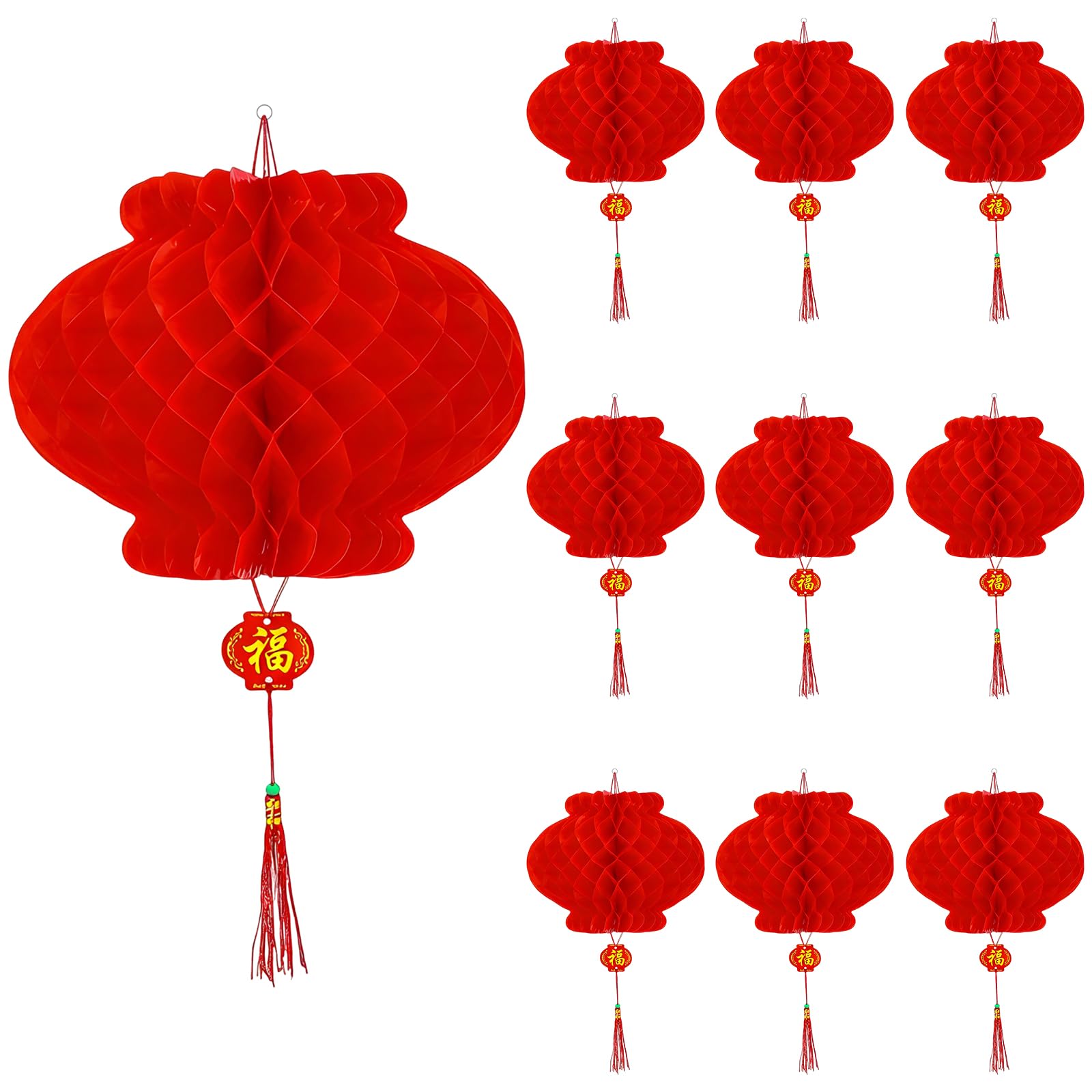 Xinjihongqiong Red 10 Pcs Chinese Lanterns, Chinese New Year Decoration, Foldable Paper Lanterns Are Suitable For Outdoor And Indoor Decorations During The Spring Festival (25Cm)