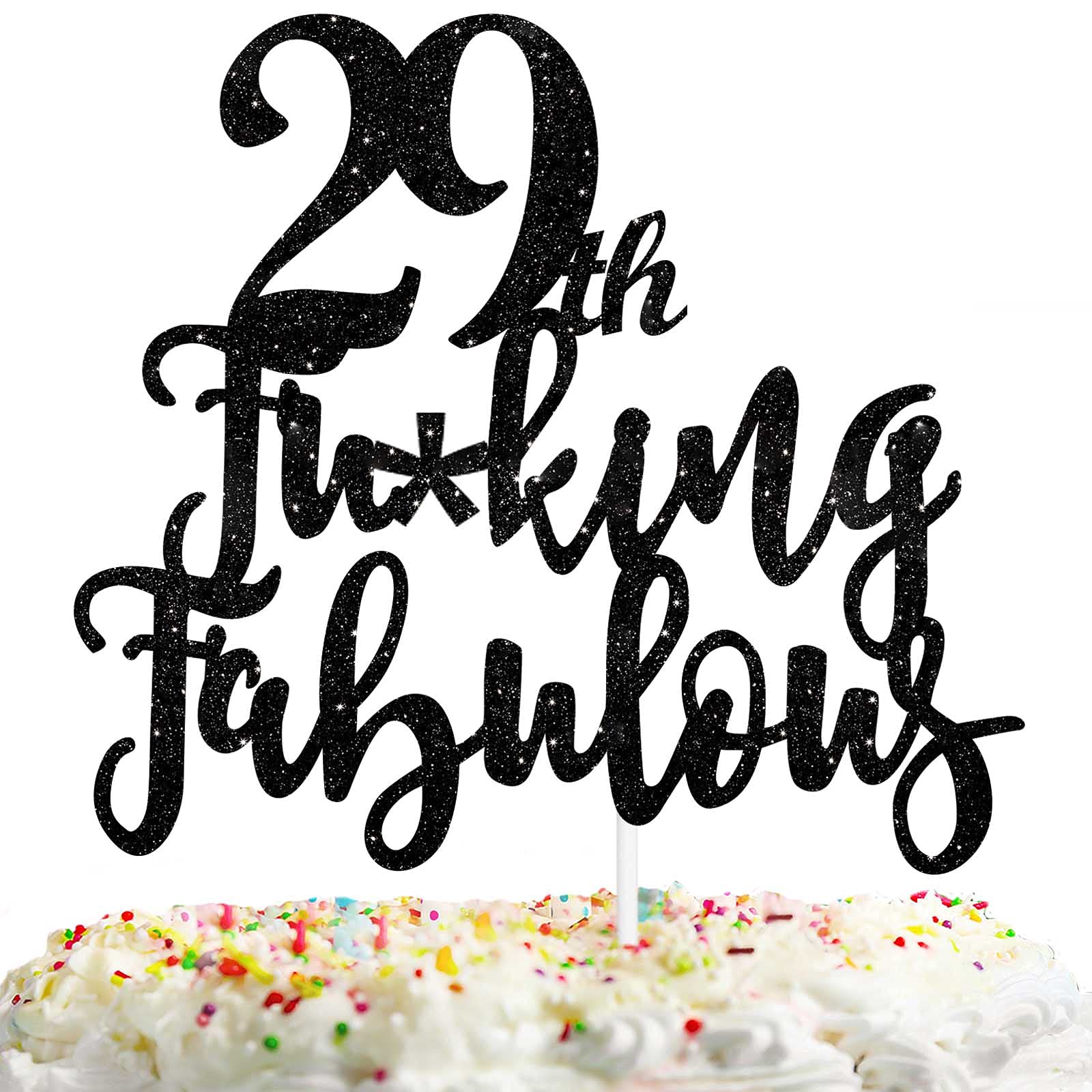 Funny Fabulous Cake Topper for 29th Happy Birthday Party Hello Cheers to 29 Years Old Theme Party Supplies Decorations Celebrate the 29th Anniversary Black Glitter